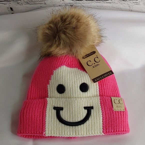 'C.C BEANIE' 'LINED POM-POM'  BEANIE 'HAPPY FACE' - Picture 15 of 15